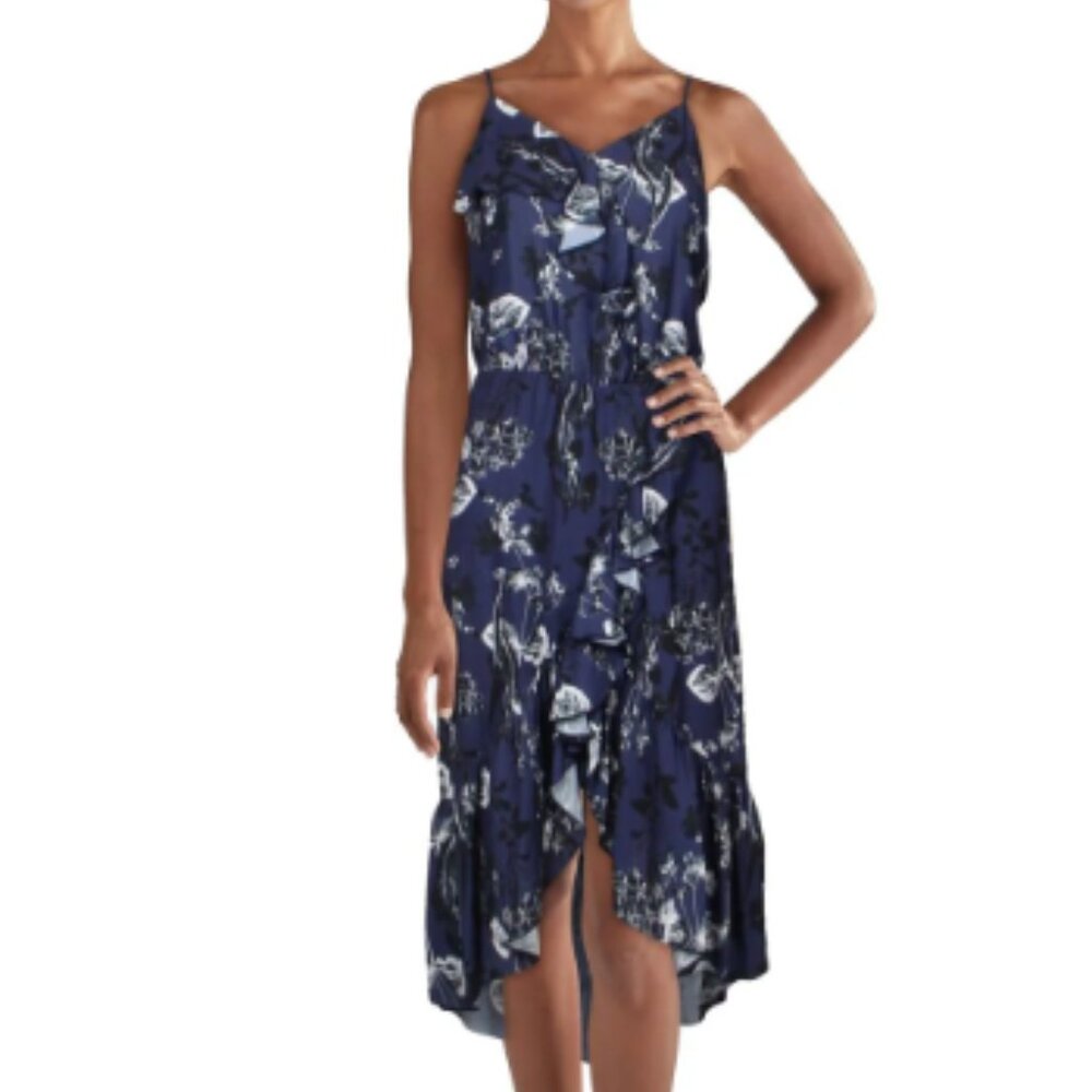 NWT Parker Blue Floral Ruffled Midi Dress - Adjustable Spaghetti Straps